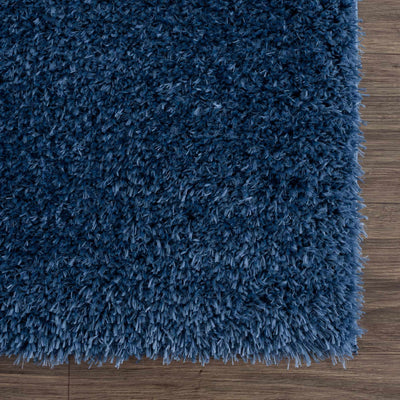 Faina Solid Dark Blue Shag Rug Washable