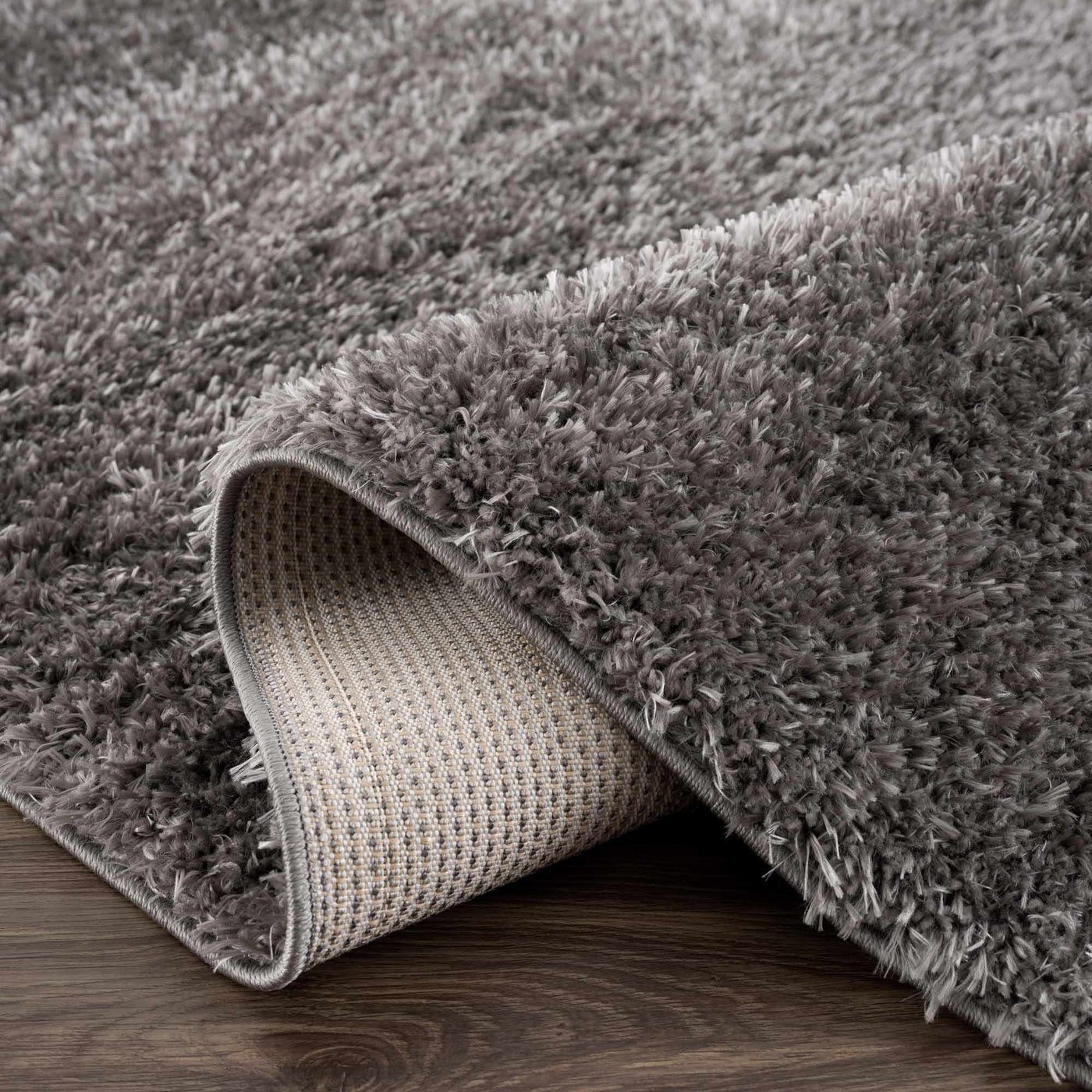 Faina Solid Dark Gray Shag Rug Washable