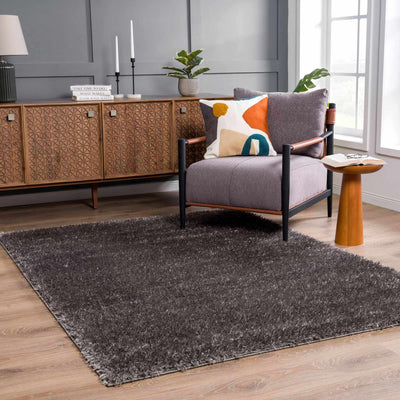 Faina Solid Dark Gray Shag Rug Washable