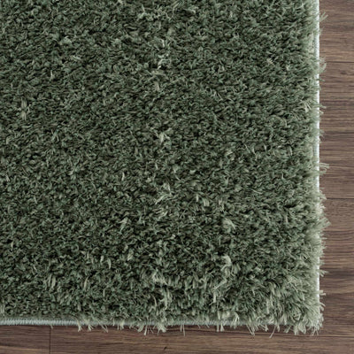 Faina Solid Green Shag Rug Washable