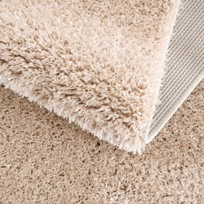 Faina Solid Beige Shag Rug Washable