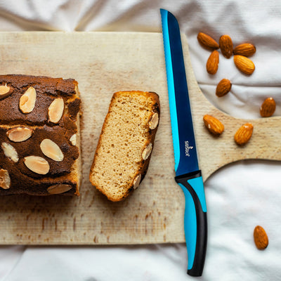 Kitchen Knife Set Kit | Blue Handle &  Blade with Black Magnetic Rack