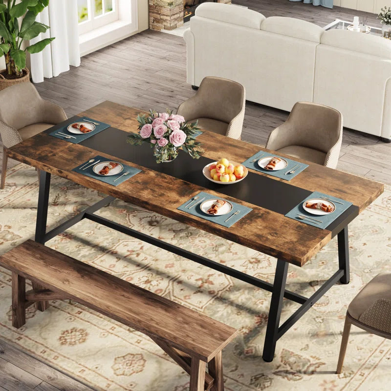 Baeumel 70.87'' Rectangle Dining Table for 6-8, Wood Kitchen Table with Strong Metal Frame