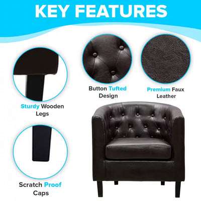 31 In. Espresso Mid-Century Modern Button Tufted Faux Leather Arm Chair