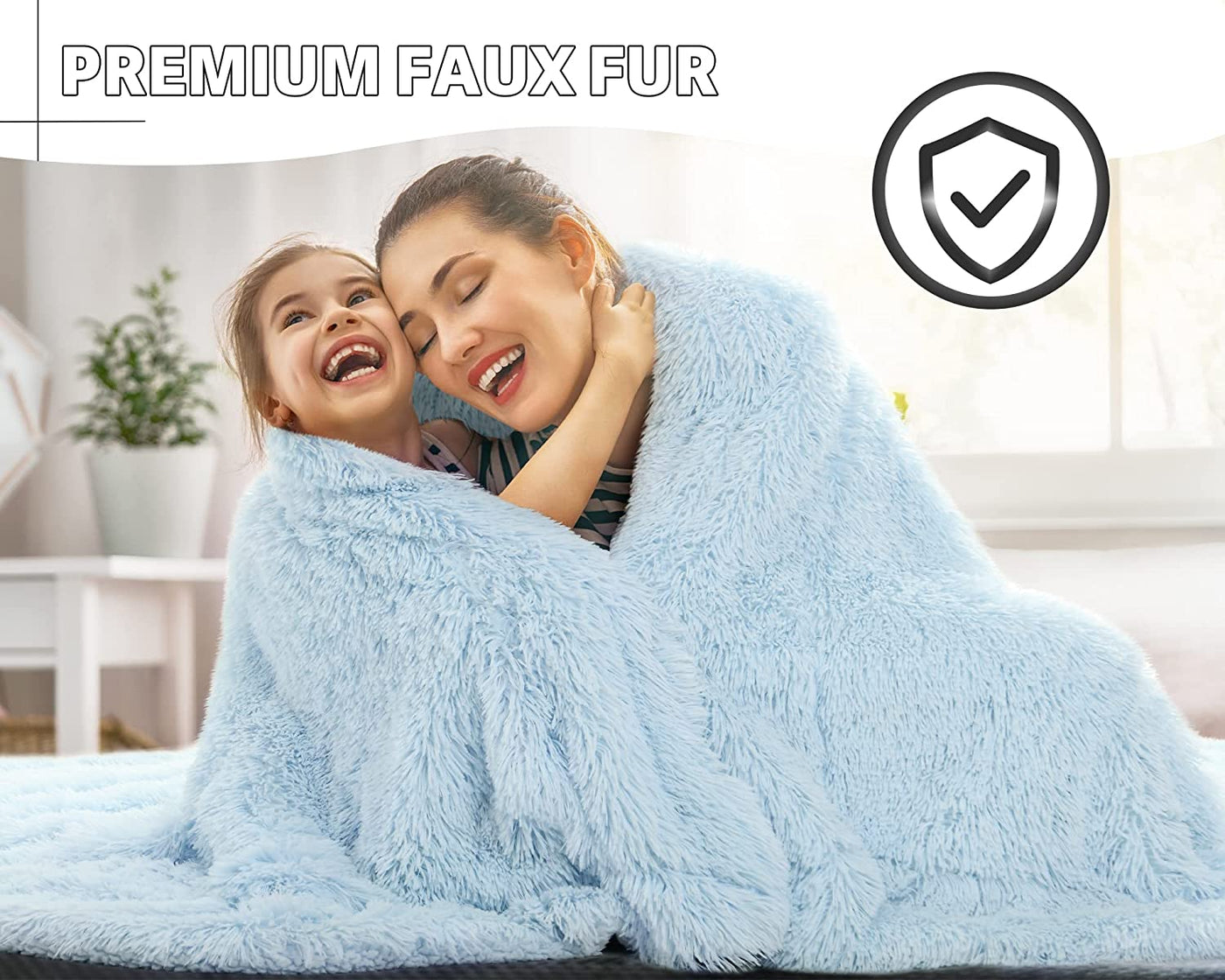 BENRON Light Blue Throw Blankets, Super Soft Shaggy Fuzzy Sherpa Blankets, Cozy Warm Lightweight Fluffy Faux Fur Blankets for Bed Couch Sofa Photo Props Home Decor, Washable 50"X60"
