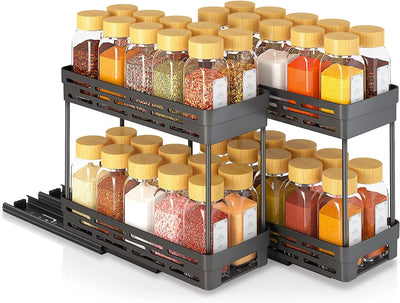 2 Packs Pull-Out Spice Rack Organizer for Cabinets, Slide-Out Design, Multi Purpose Kitchen Cabinet Organizer, Black