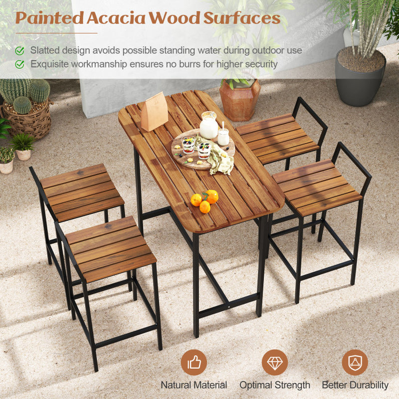 5 Piece Acacia Wood Bar Table Set Bar Height