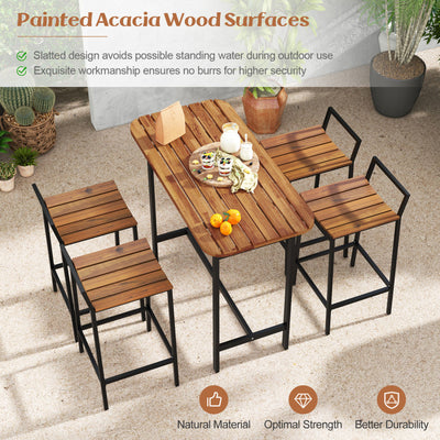 5 Piece Acacia Wood Bar Table Set Bar Height