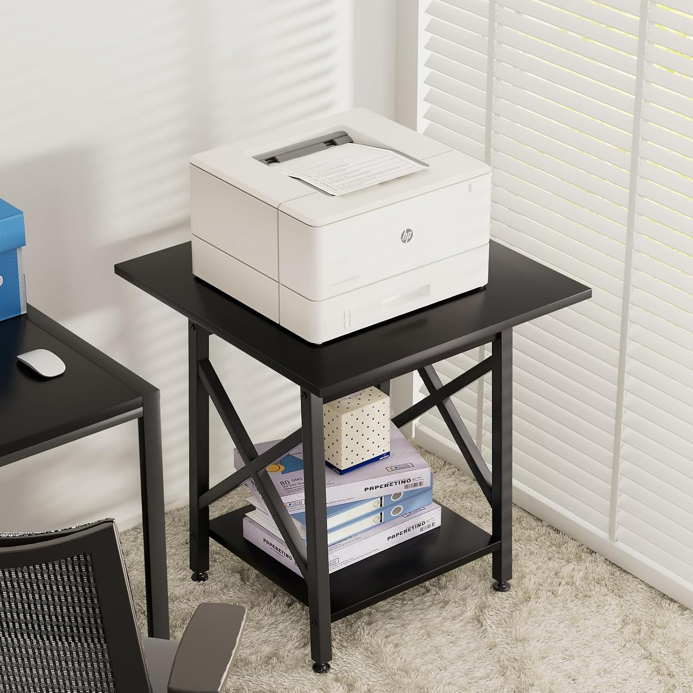 Greenforest End Table 24 Inch for Living Room, Large Square Side Tables with X-Frame, Tall Industrial Bedside Nightstand with 2-Tier Storage, Black