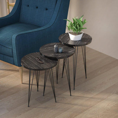 PAK HOME Set of 3 Walnut Nesting End Tables round Wood Stacking Coffee Side Accent Table with Metal Legs for Living Room, Home Office, Nightstands for Bedroom