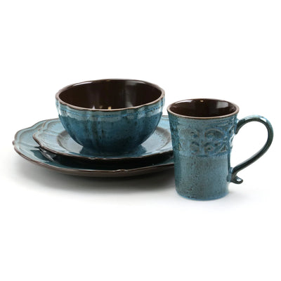 Lavish Blue 16 Piece round Stoneware Dinnerware Set in Blue