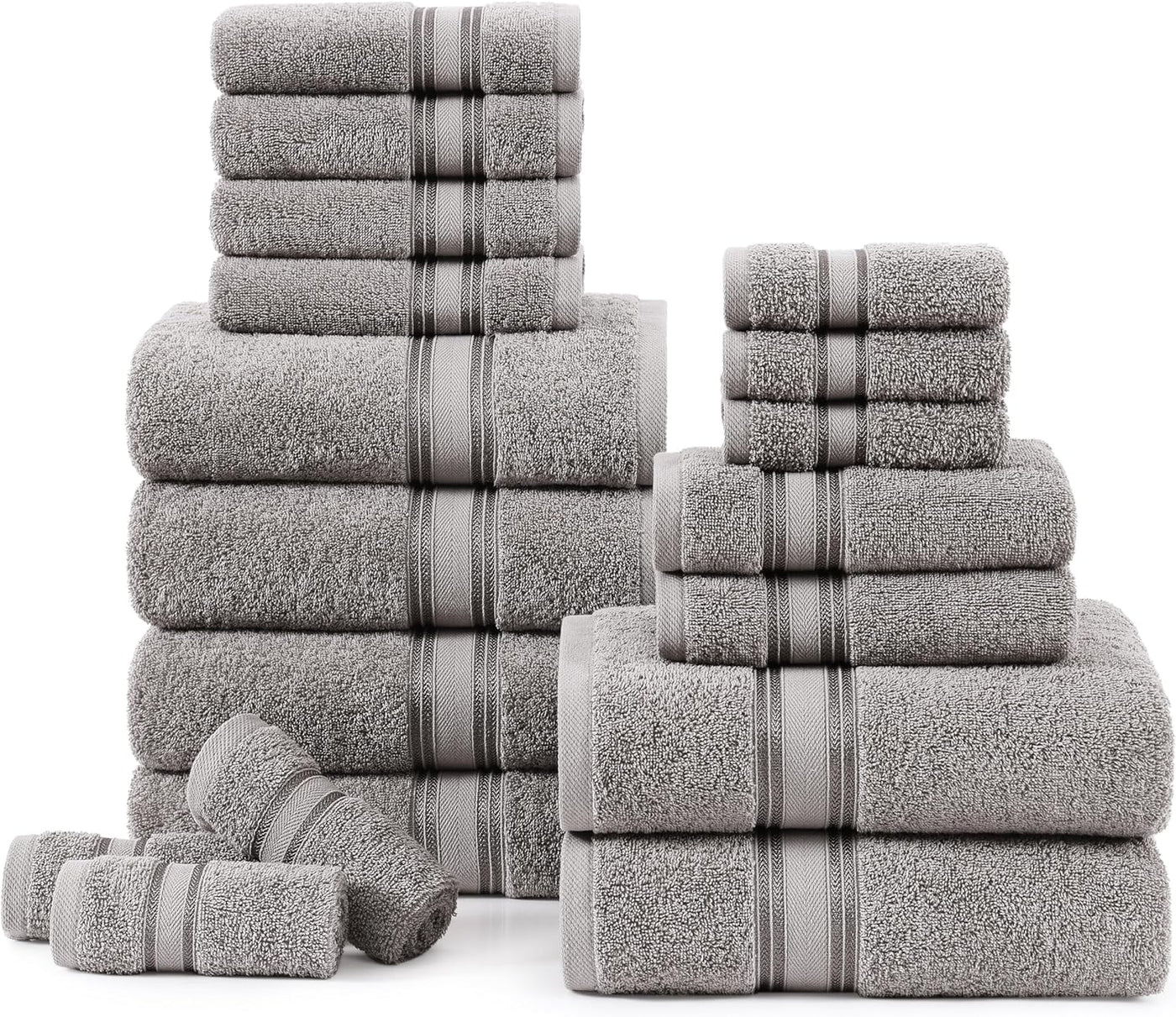 18 Pc LANE LINEN 100% Cotton 18 Piece Bath Towel Set - Super Soft & Highly Absorbent - 6 Bath, 6 Washcloths, 6 Hand Towels for Bathroom - Hotel Quality Bathroom Towel Set - Grey