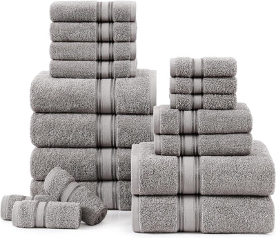 18 Pc LANE LINEN 100% Cotton 18 Piece Bath Towel Set - Super Soft & Highly Absorbent - 6 Bath, 6 Washcloths, 6 Hand Towels for Bathroom - Hotel Quality Bathroom Towel Set - Grey