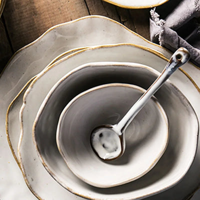 Quality Tableware Nordic Household Ceramics Irregular Shape Rice Salad Bowls Flat Dishes Shallow Desserts Dishes Plate