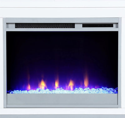 Ameriwood Home Lumina Fireplace TV Stand for Tvs up to 70 Inch, Replaceable Electric Fireplace Insert Heater, Remote Control, Timer, Color Changing LED Lights, Crystal Ember Flames, White