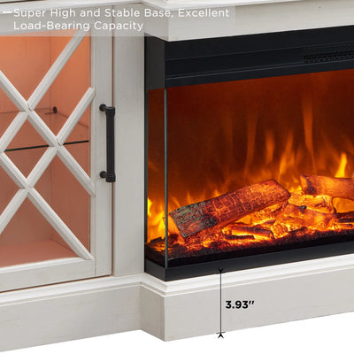 Farmhouse 3-Sided Fireplace TV Stand for 80" Tvs, 70" Entertainment Center with Electric Fireplace and Storage Drawers, Antique White