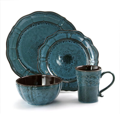 Lavish Blue 16 Piece round Stoneware Dinnerware Set in Blue