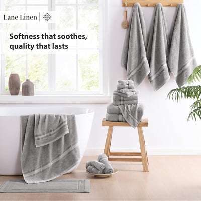 18 Pc LANE LINEN 100% Cotton 18 Piece Bath Towel Set - Super Soft & Highly Absorbent - 6 Bath, 6 Washcloths, 6 Hand Towels for Bathroom - Hotel Quality Bathroom Towel Set - Grey
