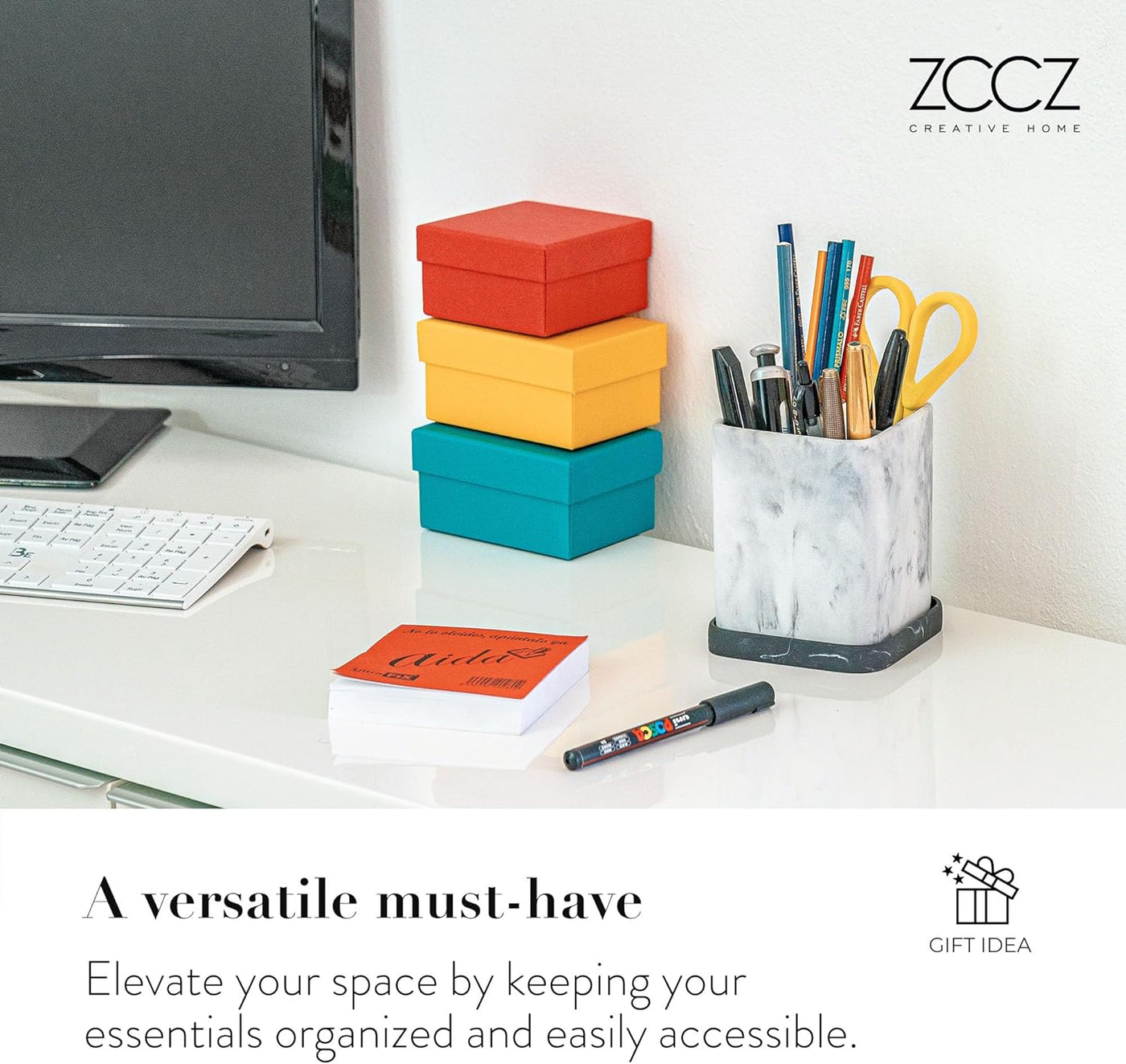 Zccz Toothbrush Holder, Countertop Marble Look Electric Toothbrush Toothpaste Makeup Brush Razor Holder Stand Bathroom Organizer with Detachable Tray