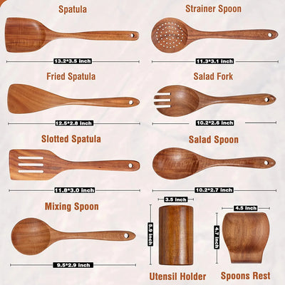 9 PCS Wooden Spoons for Cooking Sets, Wooden Utensils for Cooking, Spatula,Turner, Slotted Spoon, Wood Spoon Set for Kitchen Essentials, Non-Stick Cookware, Heat Resistant