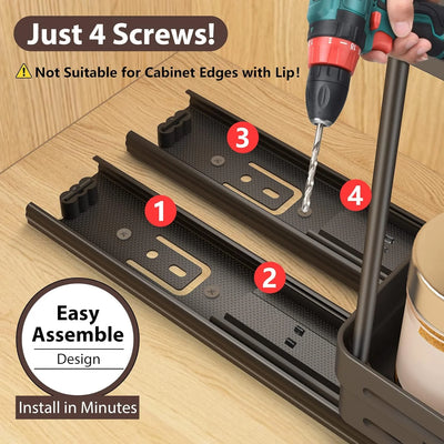 2 Packs Pull-Out Spice Rack Organizer for Cabinets, Slide-Out Design, Multi Purpose Kitchen Cabinet Organizer, Black