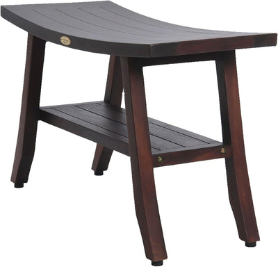 Decoteak Satori 28-Inch Brown Waterproof Teak Wood Shower Bench Stool Seat Chair for inside Shower Storage Shelf Provides Safety, Storage, and Organization for Bathroom Accessories