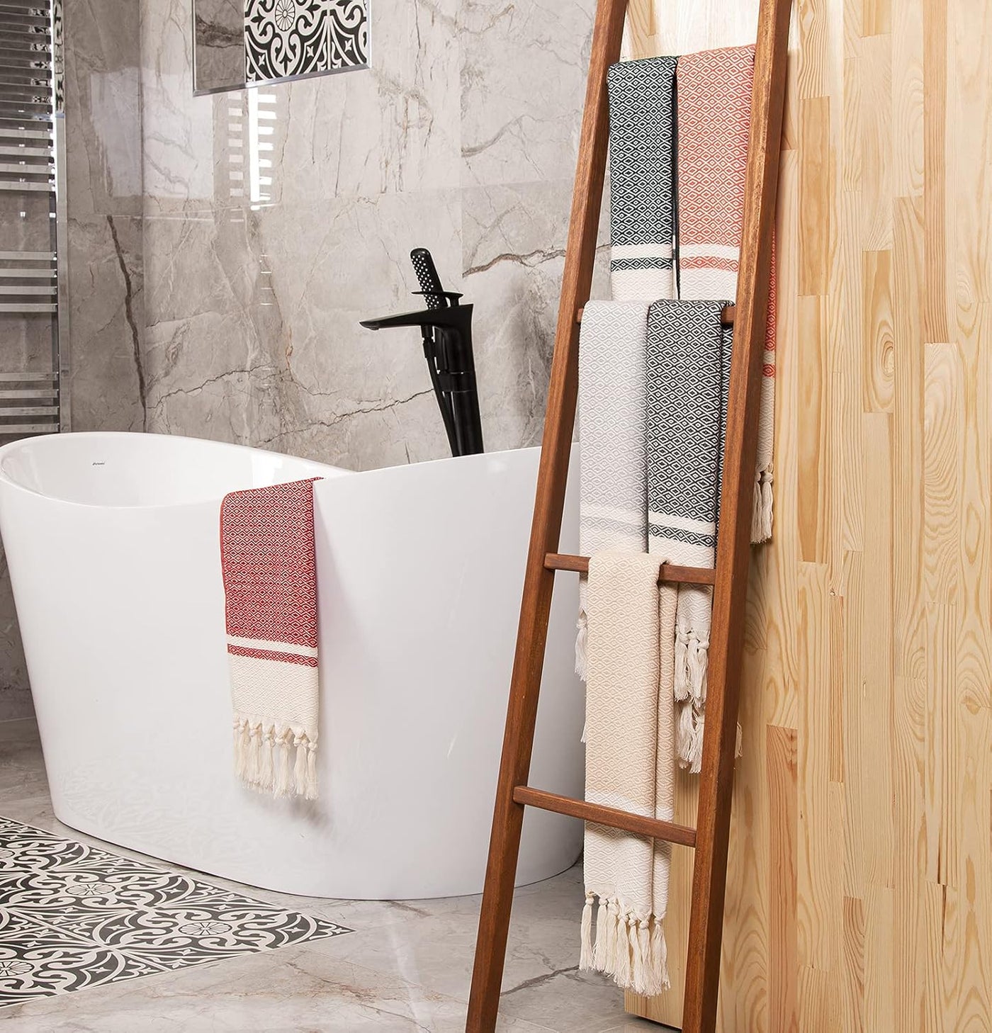 Rumi & Shams Turkish Farmhouse Boho Hand Towels | 2 Pcs Beige (Sand) | 16 X 32 Inches | 100% Cotton