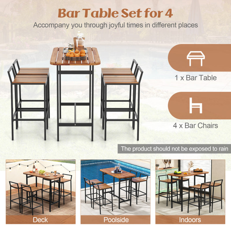 5 Piece Acacia Wood Bar Table Set Bar Height