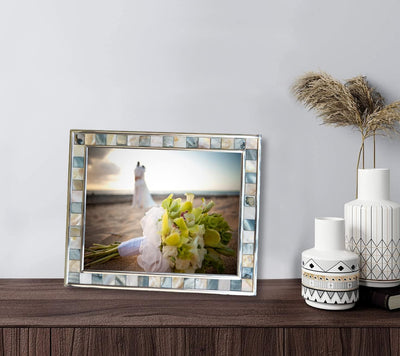 GIFTME 5 Silver Plate Grey Picture Frame 6X8 Mother of Pearl Mosaic Glass Tabletop Picture Frame (Grey+ White,1Pc)