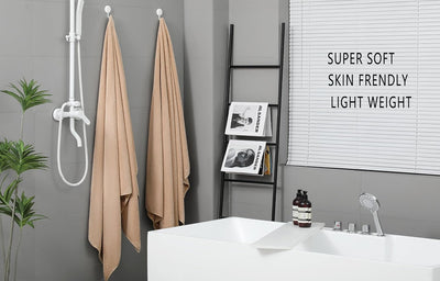 6 Pc Set YTYC 29X59 Inch Bath Towels Set of 6 Large, Super Soft Absorbent Lint Free Microfiber Towels  80% Polyester (Beige)