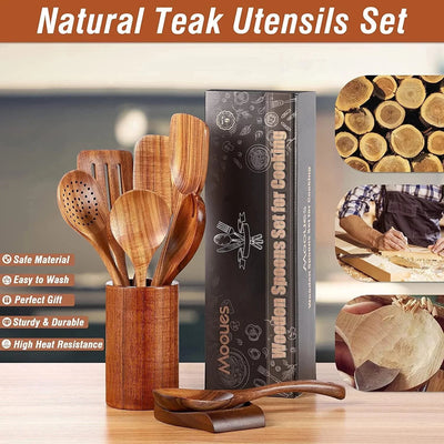 9 PCS Wooden Spoons for Cooking Sets, Wooden Utensils for Cooking, Spatula,Turner, Slotted Spoon, Wood Spoon Set for Kitchen Essentials, Non-Stick Cookware, Heat Resistant