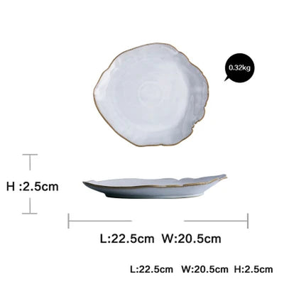 Quality Tableware Nordic Household Ceramics Irregular Shape Rice Salad Bowls Flat Dishes Shallow Desserts Dishes Plate