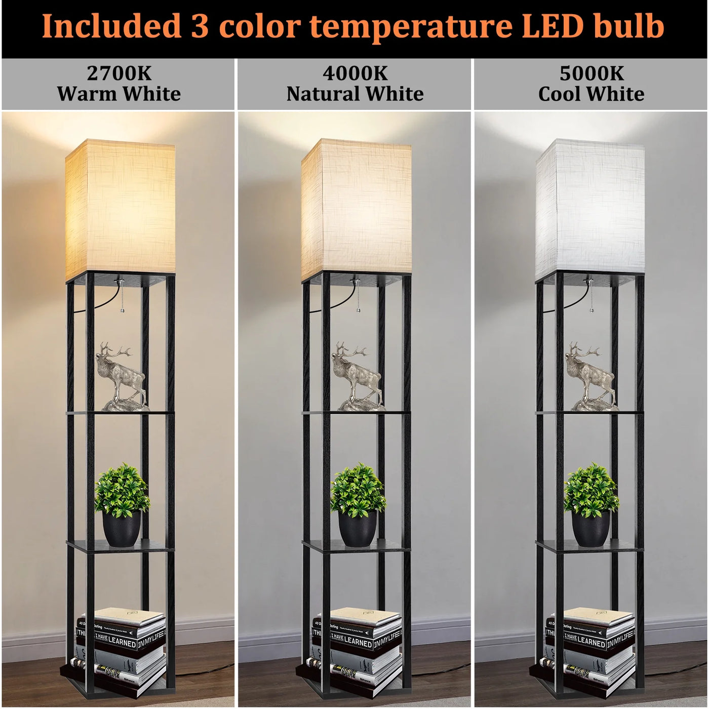 63" Shelf Floor Lamps with Shelves  Black