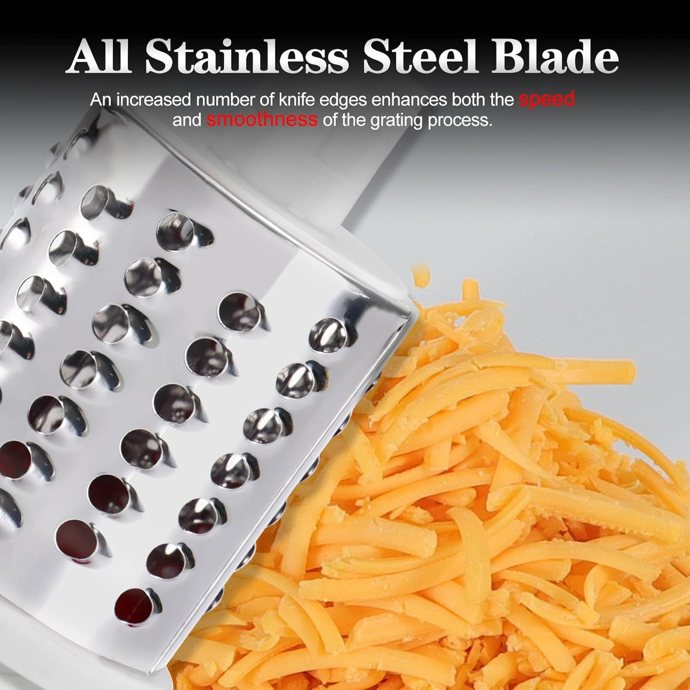 Ourokhome Rotary Cheese Grater Hand Crank, Potatoe Shredder Speed Mandolin Slicer Nut Grinder with Handle and Drum Blades , 3 Blades, Blue