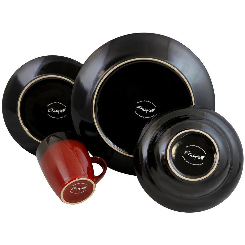Tanizia 16-Piece Modern Black and Red Stoneware Dinnerware Set (Service for 4)