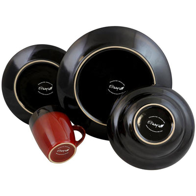 Tanizia 16-Piece Modern Black and Red Stoneware Dinnerware Set (Service for 4)