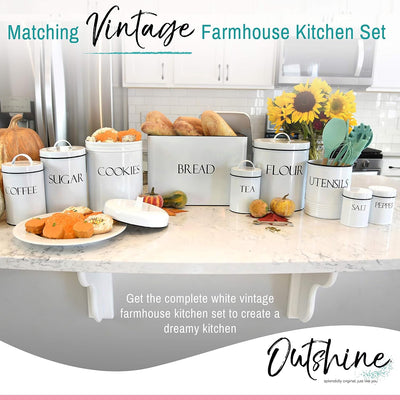 OUTSHINE Large Kitchen Utensil Holder and Farmhouse Decor with Matching Salt and Pepper Shakers, White  