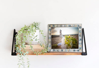 GIFTME 5 Silver Plate Grey Picture Frame 6X8 Mother of Pearl Mosaic Glass Tabletop Picture Frame (Grey+ White,1Pc)