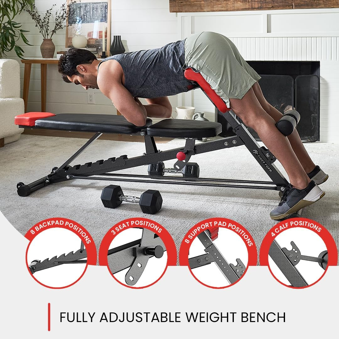Full Body Workout Combo Finer Form Multi-Functional FID Weight Bench for Full All-In-One Body Workout – Hyper Back Extension, Roman Chair, Adjustable Ab Sit up Bench, Incline Decline Bench, Flat Bench
