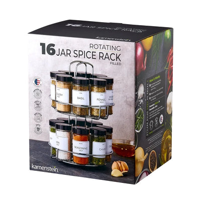 16-Jar Chrome Wire 2-Tier Revolving Filled Countertop Spice Rack & Organizer