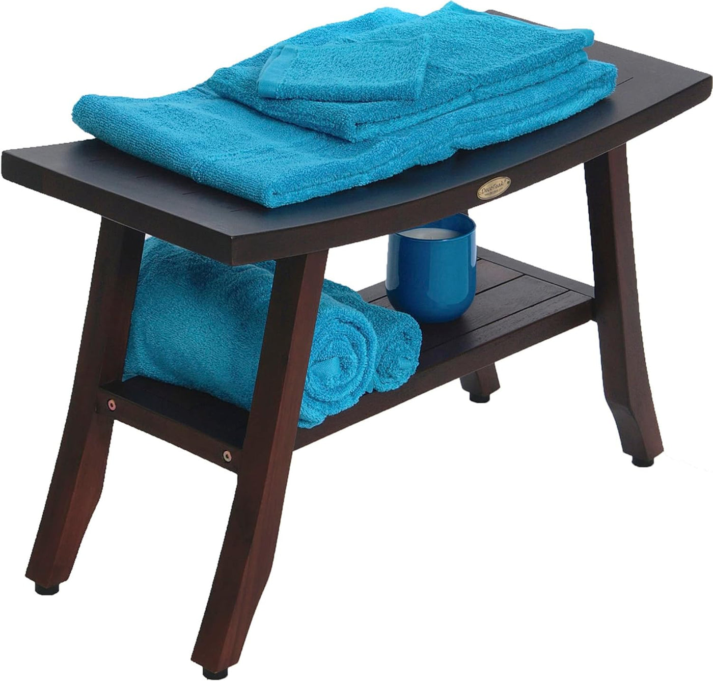Decoteak Satori 28-Inch Brown Waterproof Teak Wood Shower Bench Stool Seat Chair for inside Shower Storage Shelf Provides Safety, Storage, and Organization for Bathroom Accessories
