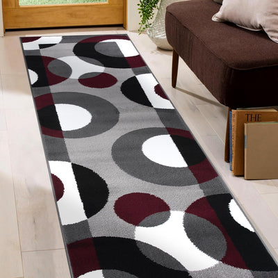 Rugshop Modern Circles Carpet Easy Maintenance 2'0" X 7'2" Burgundy