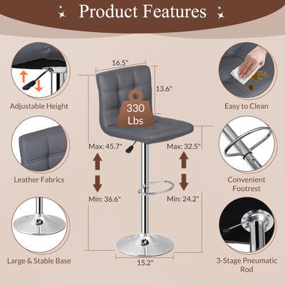 (Set of 4)Adjustable Bar Stools Swivel PU Leather Modern Dinning Chairs with Back Set of 4