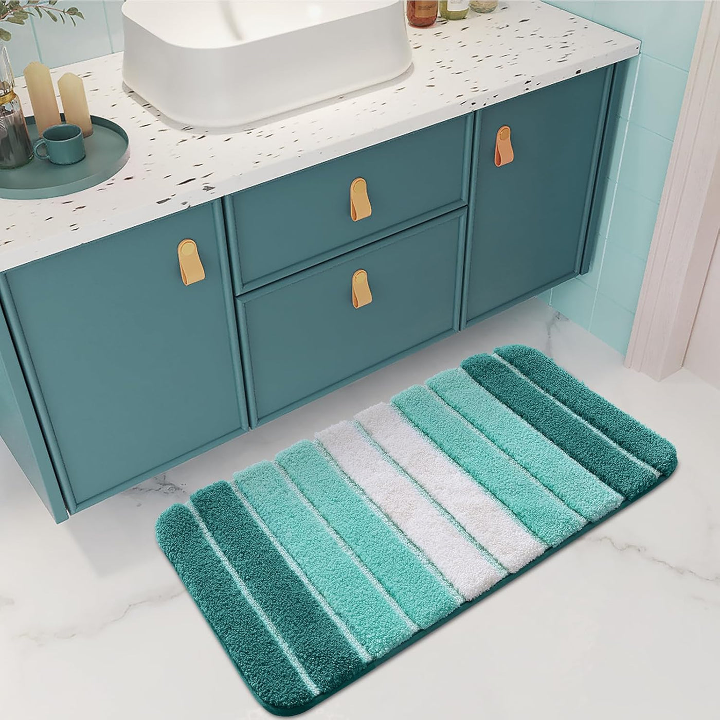 DEXI Bath Mats for Bathroom, 16X24 Absorbent Microfiber Bath Mat Quick Dry, Washable Bathroom Rugs with Non Slip Backing for Shower Floor, Turquoise