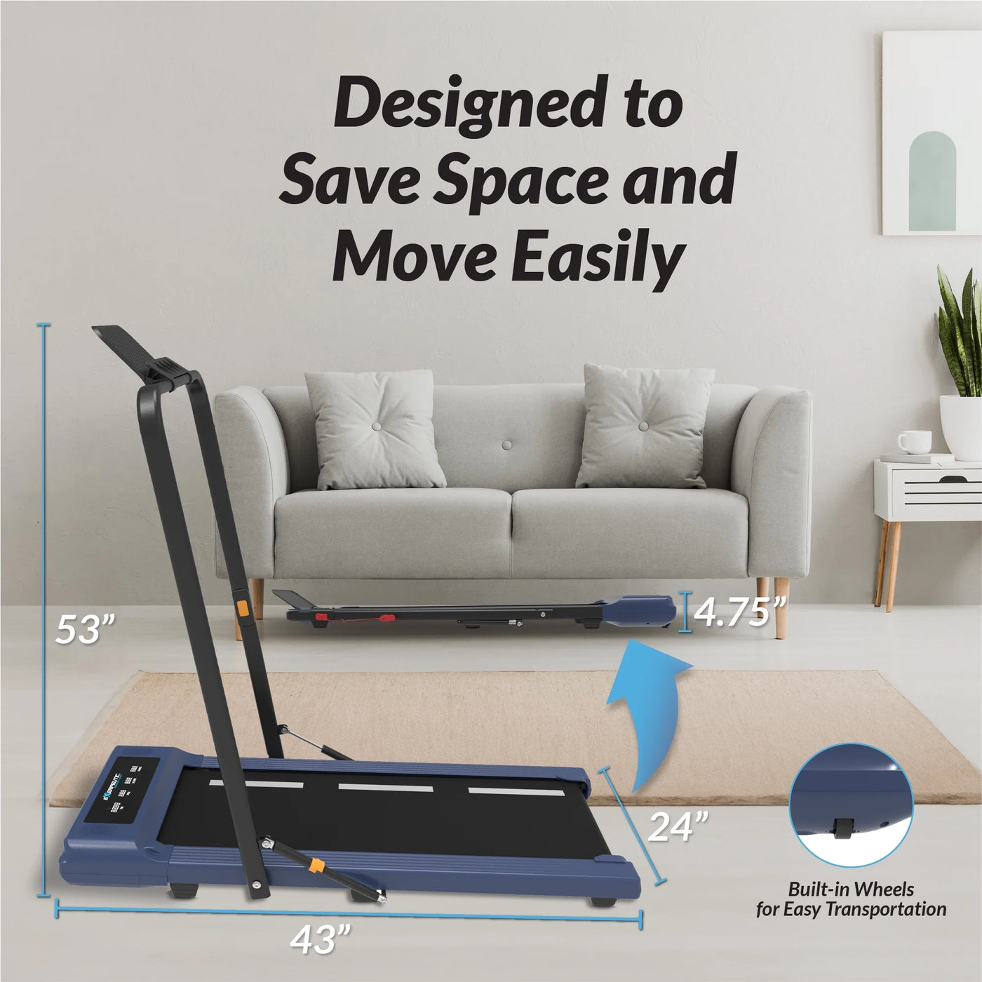 Electric Walking Desk Exercise Treadmill, Black and Blue, 400 Lb