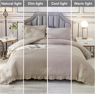Andency Wheat Ruffled Comforter King(104X90Inch), 3 Pieces