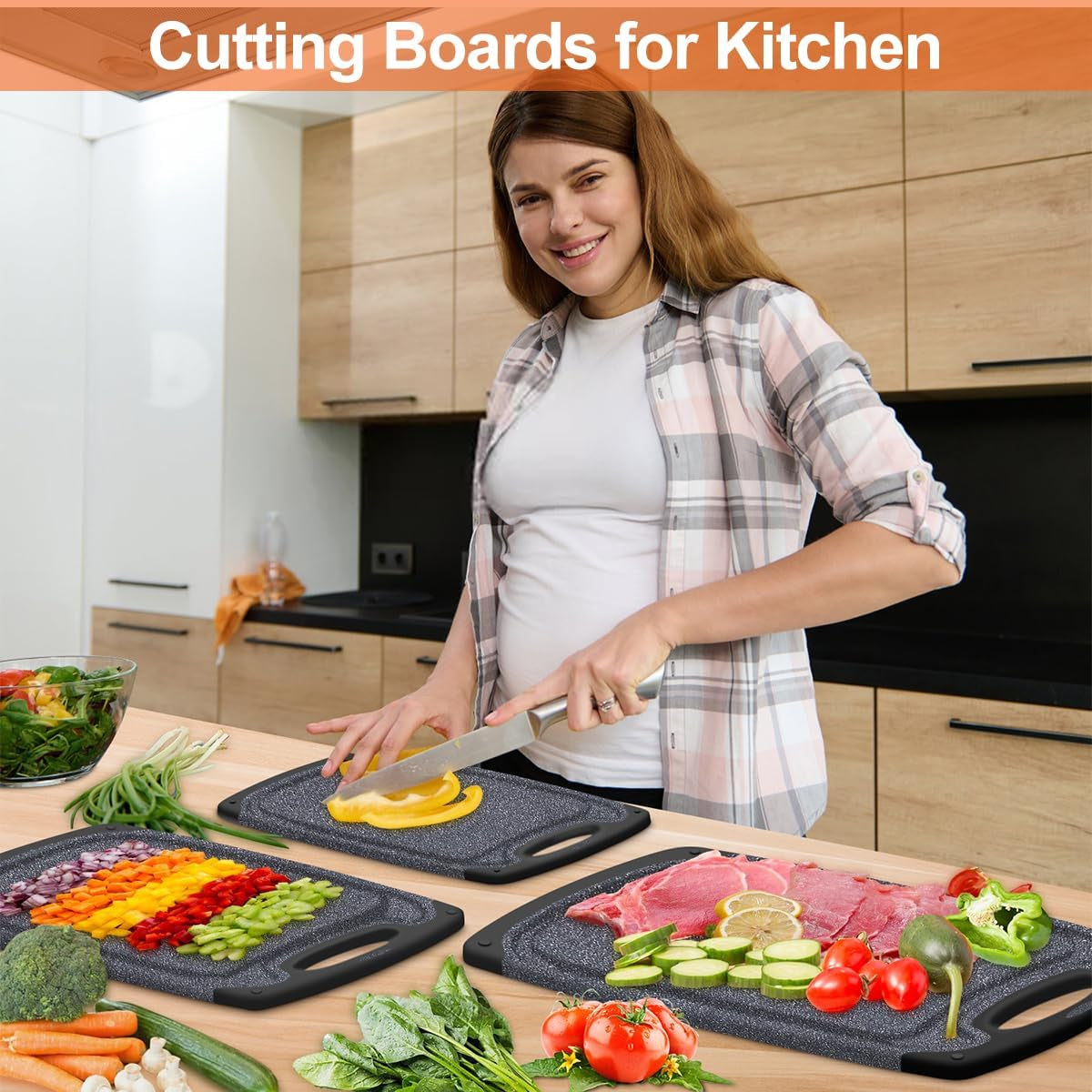 (Set of 3) KIMIUP Kitchen Cutting Board ,Professional Chopping Boards Sets,(Dishwasher Safe Cutting Boards No BPA)