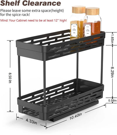 2 Packs Pull-Out Spice Rack Organizer for Cabinets, Slide-Out Design, Multi Purpose Kitchen Cabinet Organizer, Black