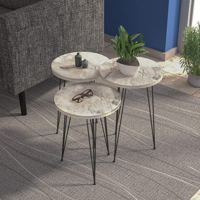 PAK HOME Set of 3 Walnut Nesting End Tables round Wood Stacking Coffee Side Accent Table with Metal Legs for Living Room, Home Office, Nightstands for Bedroom