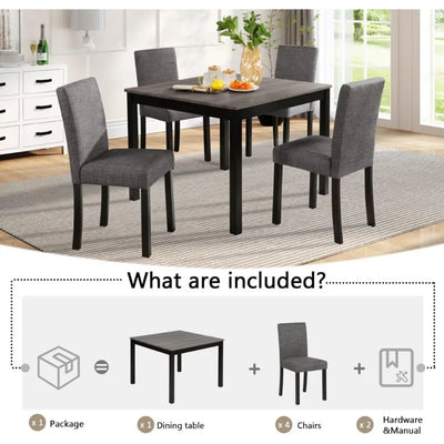 5-Piece Dining Table Set with 4 Chairs, Dining Table Set for 4 with Chairs, Wooden Dining Table Set for Kitchen, Dining Room, Li